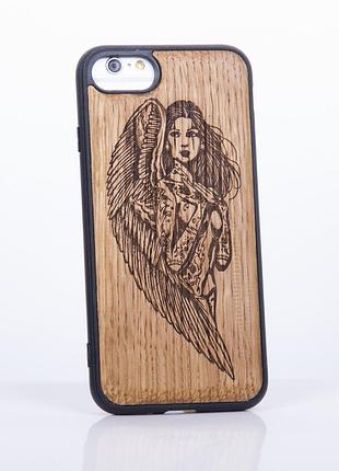 Чохол iphone 7 з накладкою з дерева "angel"