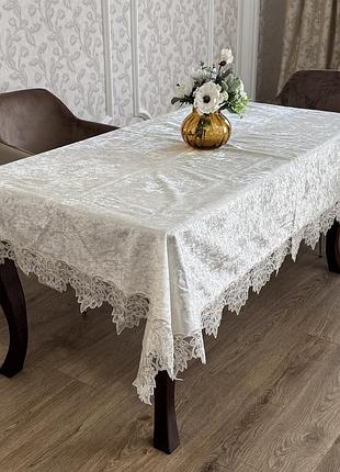 Велюровая скатерть с кружевом 160*220см на прямоугольный стол verolli, (разные дизайны )
