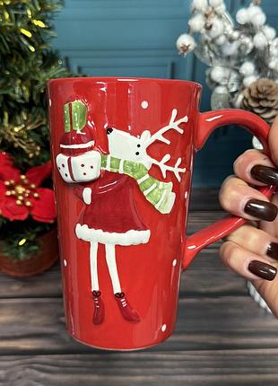 Керамічний кухоль 834-338 "олень з подарунками" 550мл bona di, червоний