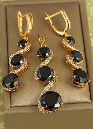 Набор xuping jewelry бархат с черным камнем золотистый love-shopping