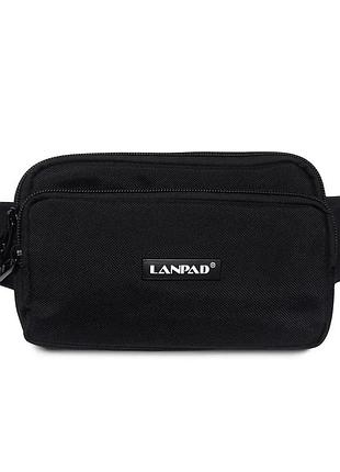 Сумка бананка чоловіча lanpad, спортивна, нагрудна, текстильна, чорна