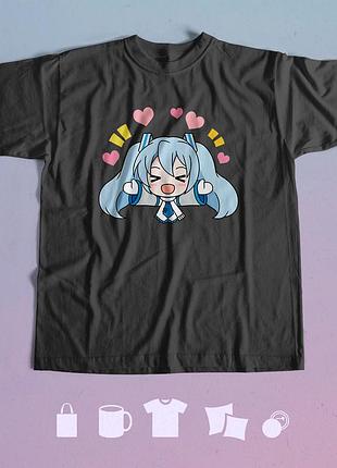 Футболка з принтом міку хацуне hatsune miku m чорна