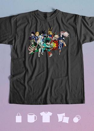 Футболка с принтом моя геройская академия my hero academia xxl чорна