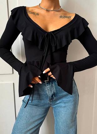 Лонгслив женский с рюшами и завязками лонг