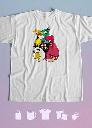 Футболка с принтом angry birds l біла