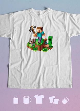 Футболка з принтом minecraft майнкрафт s біла