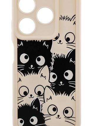 Чохол shock case print для tecno spark 10 (ki5q) бампер силіконовий бежевий малюнок котики
