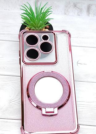 Чохол luxury case для tecno spark 20 (kj5n) блискучий бампер з кільцем підставкою рожевий