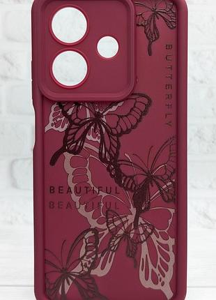 Чехол shock case для oppo a40m бампер силиконовый цвет бордовый рисунком бабочки