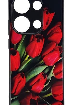 Чехол glass case для samsung galaxy a06 / a065 стеклянный бампер черный рисунок тюльпаны