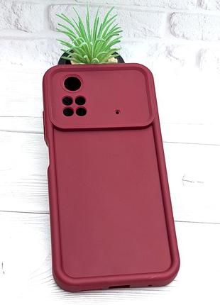 Чехол shock case для телефона poco m4 pro 4g бампер силиконовый бордовый