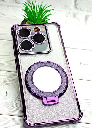 Чехол luxury case для tecno spark 20 (kj5n) блестящий бампер с кольцом подставкой фиолетовый