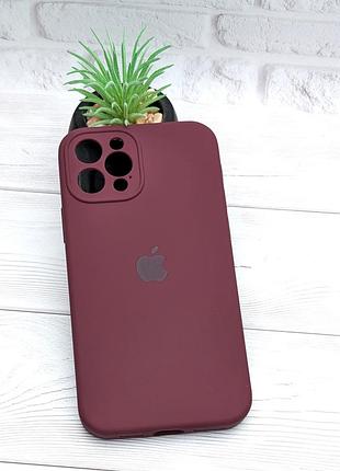 Чохол silicone case box для apple iphone 12 pro бампер soft touch з мікрофіброю бордовий №47