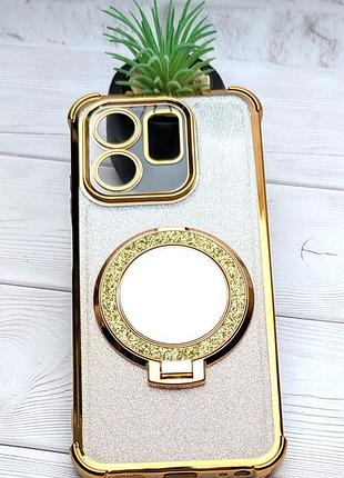 Чехол luxury case для infinix hot 50i (x6531, x6531b) бампер силиконовый блестящий с кольцом подставкой золотой