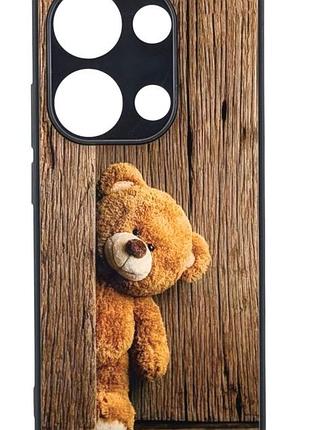 Чохол glass case для xiaomi redmi note 13 pro 4g скляний бампер чорний ведмідь