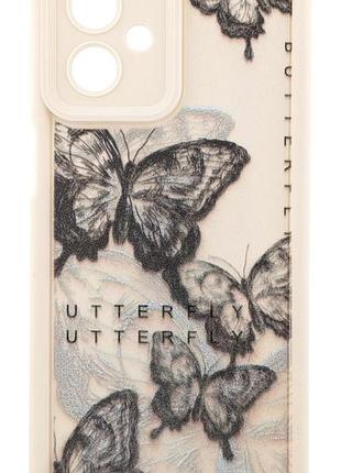 Чохол shock case print для motorola g54 бампер силіконовий бежевий з малюнком метелика