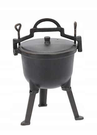 Чугунный котелок на ножках с ручкой для переноски garden line bbq3703 5 л серый