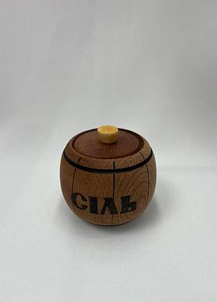 Деревянная бочка для соли 7×7 см с надписью "соль"