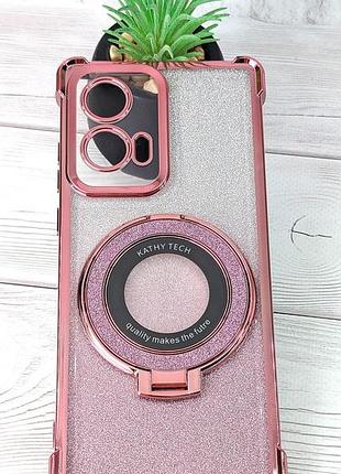Чохол luxury case для motorola edge 50 fusion бампер силіконовий блискучий з кільцем підставкою рожевий