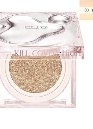 Стойкий кушон с влажным сияющим финишем clio kill cover high glow cushion spf50+ pa+++ 3-by linen (14г*2 шт)