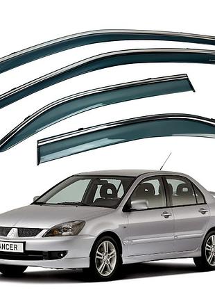 Дефлекторы окон (ветровики) mitsubishi lancer 9 2003-2007 нерж. з хром полоскою (hawk)