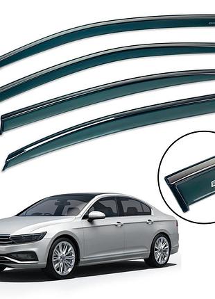 Дефлекторы окон (ветровики) volkswagen passat b8+ 2019 -> sedan (china) нерж. з хром полоскою (defl)