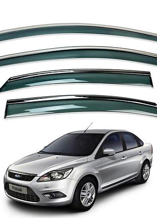 Дефлекторы окон (ветровики) ford focus 2004-2011 ii sedan/hb нерж. з хром полоскою (defl)