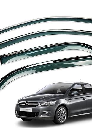 Дефлекторы окон (ветровики) citroen c-elysee 2013-2019 / 301 нерж. з хром полоскою (hawk)