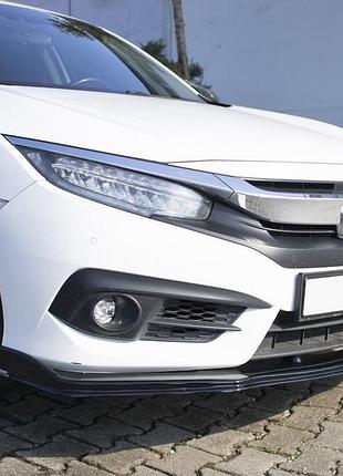 Накладка на передній бампер лип v1 (чорна) для honda civic sedan x 2016-2021 рр