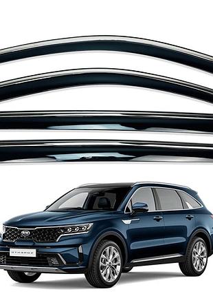 Дефлекторы окон (ветровики) kia sorento 2020+ нерж. з хром полоскою (hawk)