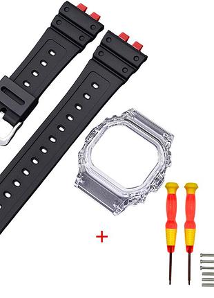 Ремінець + безель (рант) для casio g-shock gmw-b5000 red-black transp si