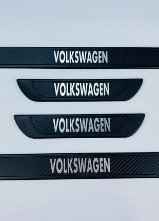 Накладки на пороги volkswagen 4шт (y-3 чорний хром-карбон) (tan24)