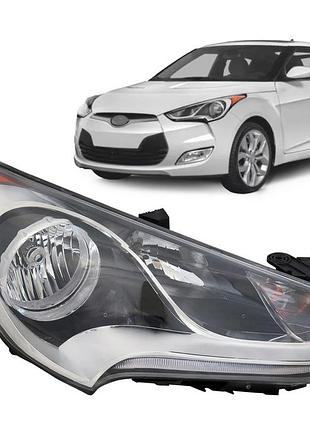 Фара передняя hyundai veloster 2012-2017, правая, электрическая регулировка, без ламп (h7.1156a.led.w5w), желтая вставка, depo,