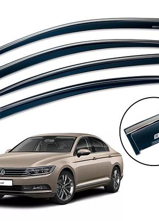 Дефлекторы окон (ветровики) volkswagen passat b8 2015 -> sedan нерж. з хром полоскою (defl)