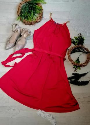 Платье красное  бретельки цепочки e-vic