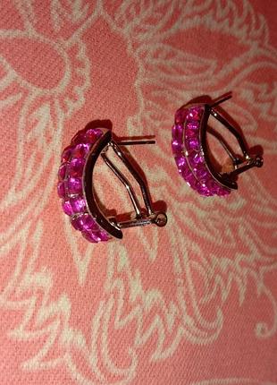Серьги женские винтажные розовые фуксия