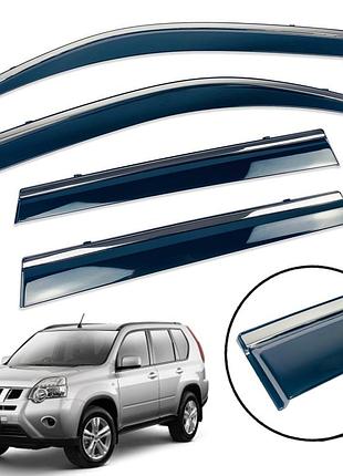 Дефлектори вікон (вітровики) nissan x-trail ii 2007-2014 нерж. з хром полоскою (defl)
