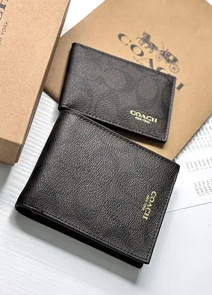Мужской кошелек coach коричневый с картхолдером