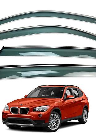 Дефлекторы окон (ветровики) bmw x1 2009-2015 нерж. з хром полоскою (hawk)