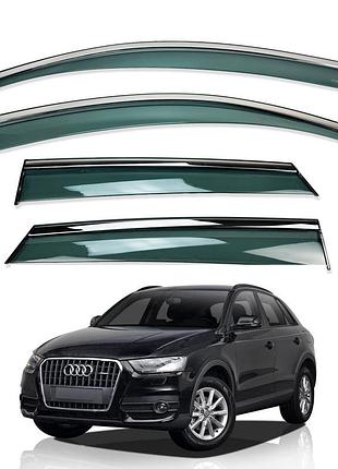 Дефлектори вікон (вітровики) audi q3 2013-2018 нерж. з хром полоскою (hawk)