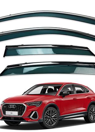 Дефлекторы окон (ветровики) audi q3 sportback 2020+ нерж. з хром полоскою (hawk)