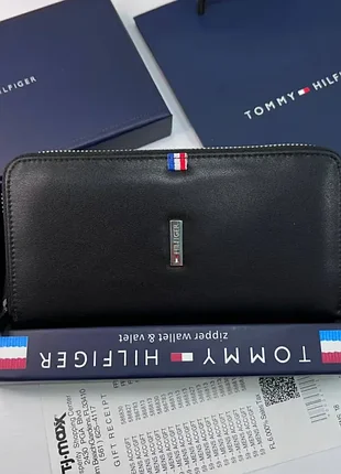 Чоловічий гаманець tommy hilfiger чорний на блискавці на подарунок