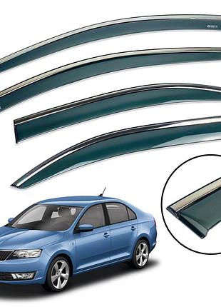 Дефлекторы окон (ветровики) skoda rapid 2012r / seat toledo 2012 sedan нерж. з хром полоскою (defl)