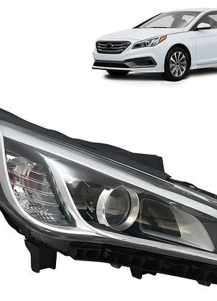 Фара передняя hyundai sonata (lf) 2014-2017, правая, механическая регулировка, без ламп (d3s/2357na/w5w), желтая вставка, depo,