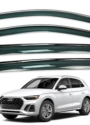 Дефлекторы окон (ветровики) audi q5 e-tron 2022+ (china) нерж. з хром полоскою (hawk)