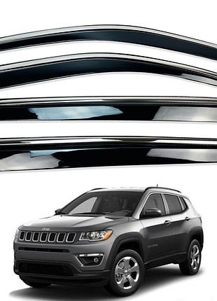 Дефлекторы окон (ветровики) jeep compass 2017- нерж. з хром полоскою (defl)