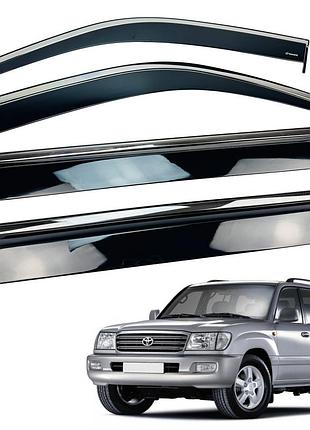 Дефлекторы окон (ветровики) toyota lc 100 2003-2007 нерж. з хром полоскою (hawk)