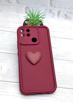 Чехол shock 3d case для realme narzo 50a (rmx3430) бампер силиконовый бордовый c сердцем