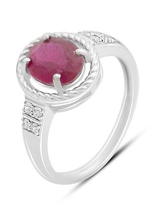 Серебряное кольцо komilfo с натуральным рубином 2.546ct, фианитами, вес изделия 3,24 гр (2165217) 18.5 размер 3.06, 17"