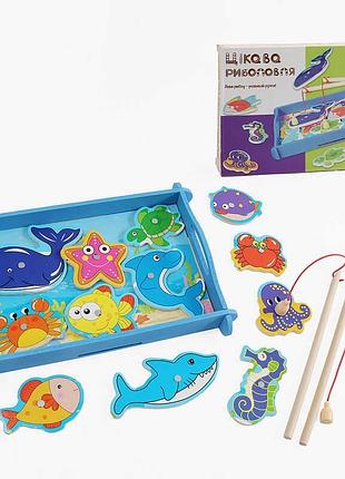Магнітна риболовля 28538 (40) "wtoys", дерев'яна, 2 вудочки, рибки, в коробці